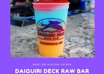 Daiquiri Deck Raw Bar features more than one dozen different frozen daiquiris at their restaurants in Siesta Key, St. Armands Circle, Sarasota, and Venice, Florida. Must Do Visitor Guides, MustDo.com.