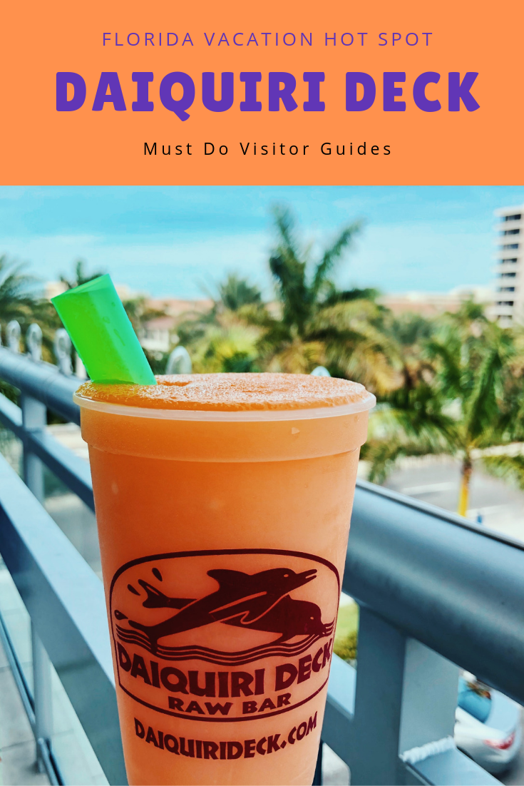 Enjoy a frozen daiquiri at this Florida vacation hotspot the Daiquiri Deck Raw Bar and restaurant in Siesta Key, St. Armands Circle, Sarasota, and Venice, Florida. Must Do Visitor Guides, MustDo.com.