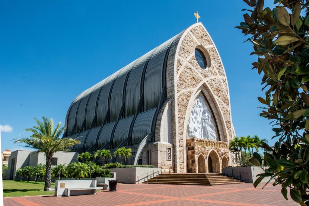 MustDo.com | The beautiful architecture of the Ave Maria Oratory in Ave Maria, Florida