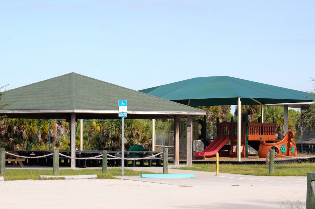 Fantastic playground and covered pavilion at Caspersen Beach Venice, Florida. Must Do Visitor Guides, MustDo.com.