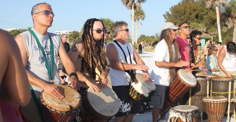 Each Sunday there is a drum circle on Siesta Beach on Siesta Key in Sarasota, Florida. Must Do Visitor Guides, MustDo.com