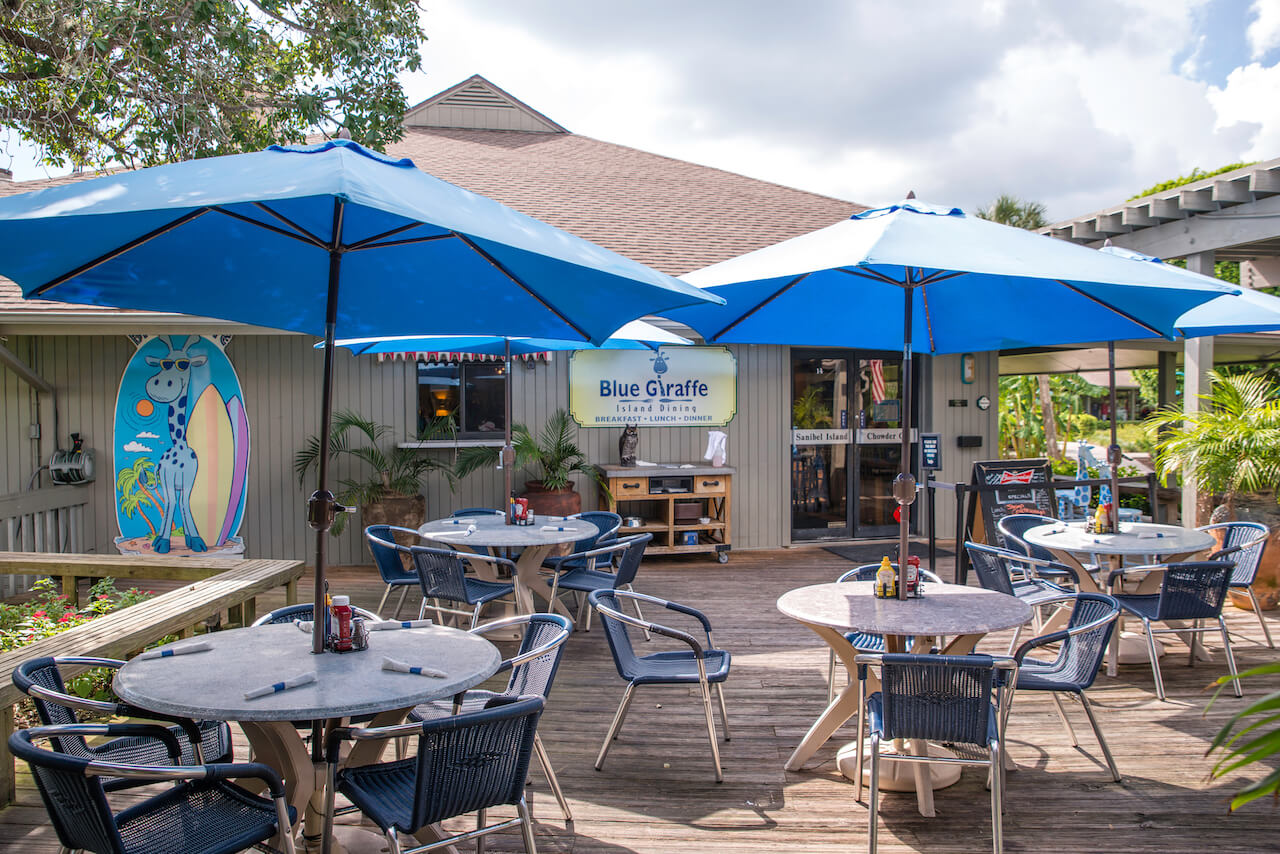 The Blue Giraffe Restaurant is a Sanibel institution, offering breakfast, lunch, and dinner with imaginative flair at Periwinkle Place shops. Photo by Jennifer Brinkman. Must Do Visitor Guides, MustDo.com