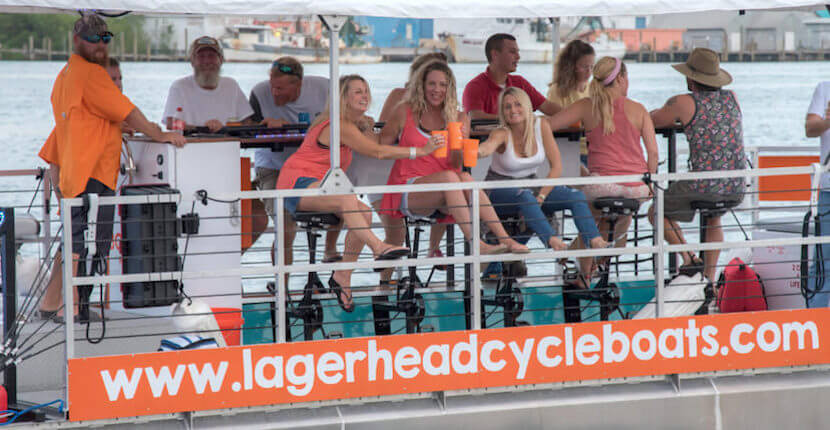 Pedal at your own pace while your captain navigates the boat on an adventurous and unique 90-minute pedal power Lagerhead Cycleboats cruise that includes a stop at a Fort Myers Beach bar/restaurant. #fortmyersbeach #florida #vacation #thingstodo #tours #partyboat