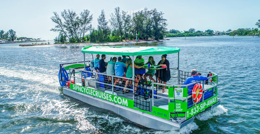 Sip N Cycle Cruises lets you pedal at your own pace while your captain or driver navigates on a fun pedal power water or land cruise that includes a stop at a bar/restaurant Siesta Key, Florida. Must Do Visitor Guides | MustDo.com