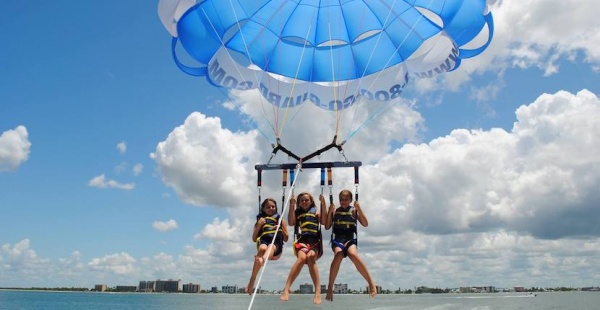 Soar above the Gulf on an exhilarating parasailing adventure giving you an incredible panoramic view of Fort Myers Beach and Sanibel Island, Florida. Estero Island Parasail. Must Do Visitor Guides | MustDo.com