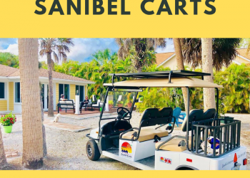 Golf cart parked at beach home. Sanibel Carts, the eco-friendly way to get around Sanibel Island, Florida! Must Do Visitor Guides