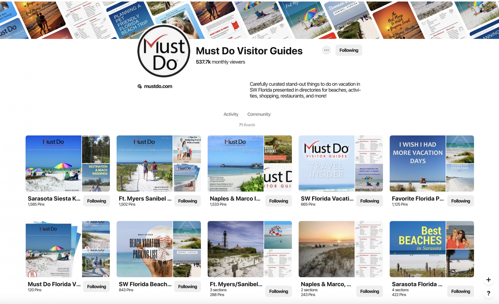 Must Do Visitor Guides Pinterest boards for planning a vacation to SW Florida.