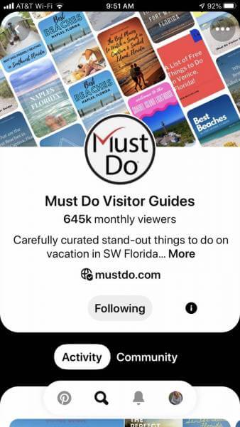 Using your phone to plan a Florida vacation on Pinterest with Must Do Visitor Guides. 