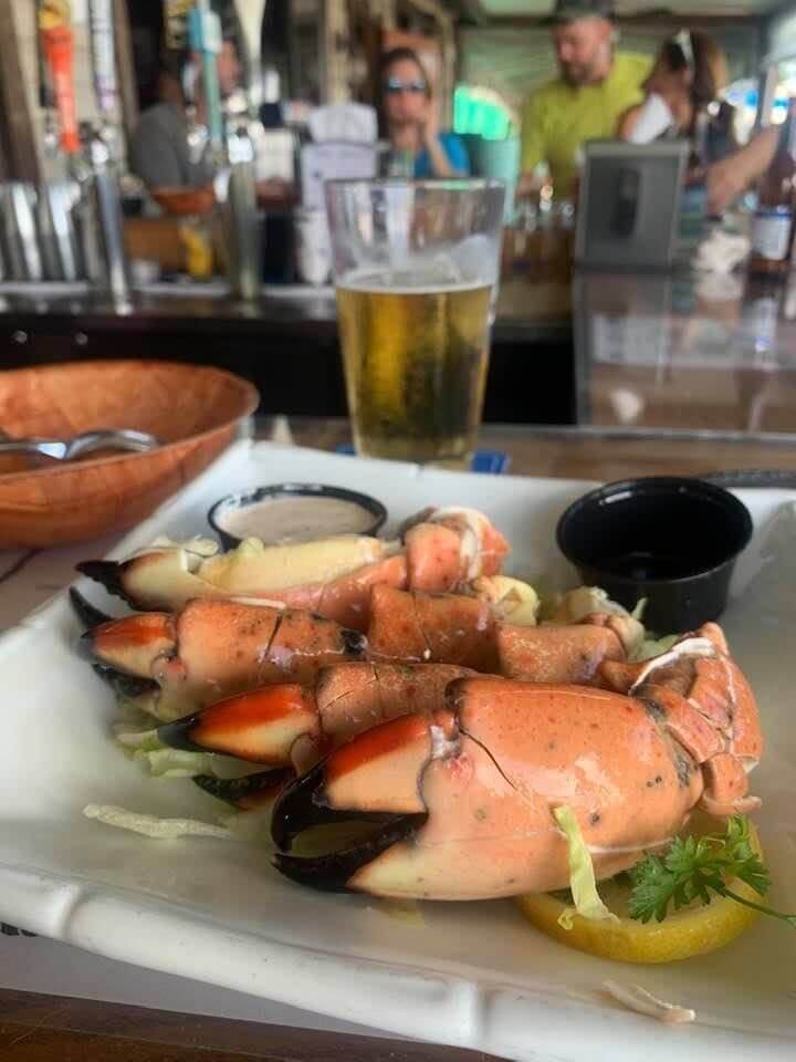 Fresh stone crab claws Crabby Lady restaurant Goodland, Florida.