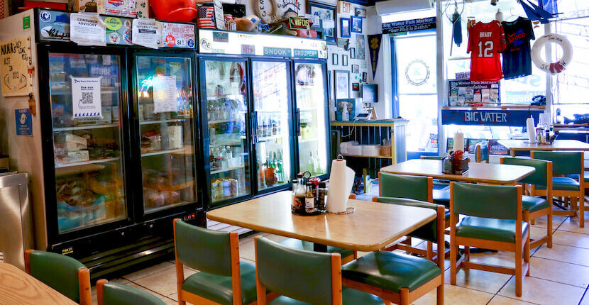 Interior of Big Water Market & Deli seafood restaurant Siesta Key, Florida. Must Do Visitor Guides | MustDo.com