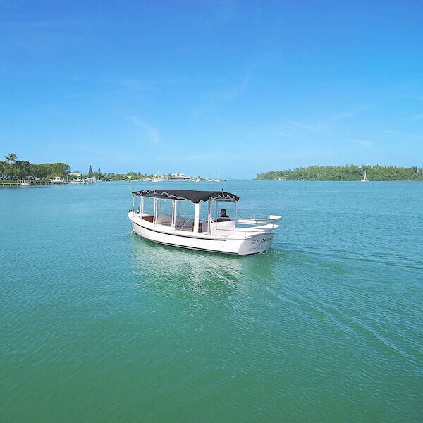 Seafari Eco Tours & Cruises private eco-tour of Sarasota Bay, Longboat Key, and Anna Maria Island, Florida aboard an all-electric Ultra-Duffy boat.