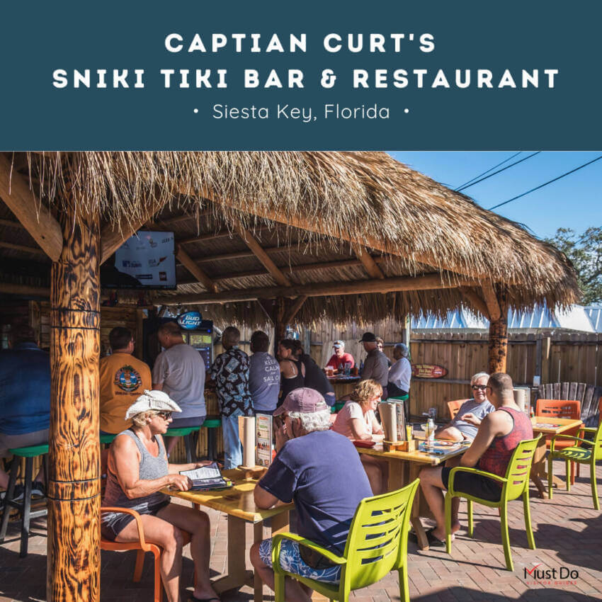 Captain Curt’s Sniki Tiki outdoor bar and restaurant near the beach in Siesta Key, Florida