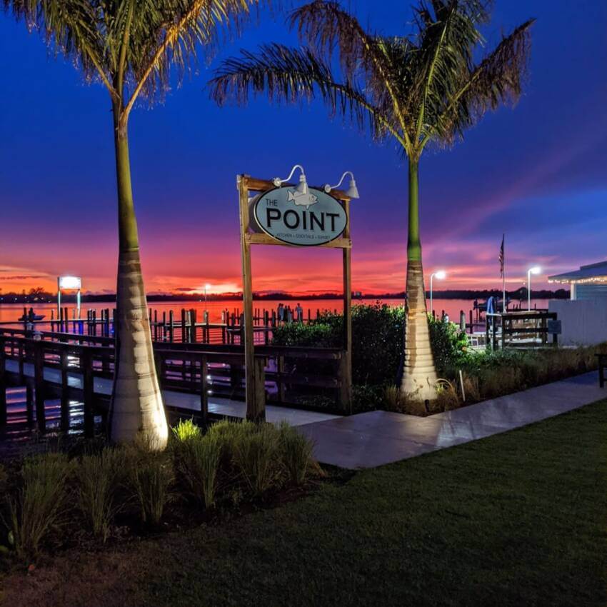 Sunset view over the water at The Point restaurant in Osprey, Florida