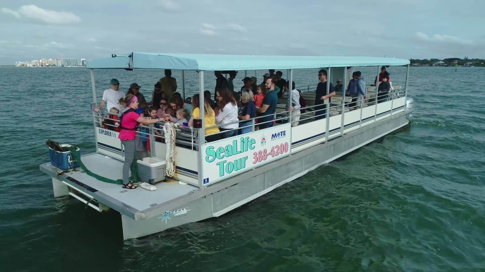 Sarasota Bay Explorers SeaLife Tour boat on the water in Sarasota, Florida