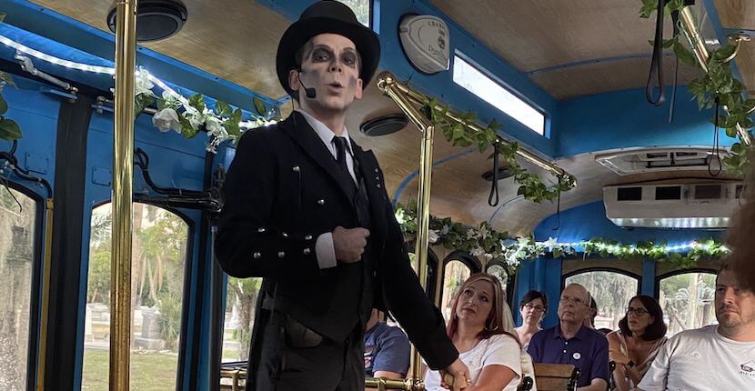 Narrated haunted trolley tour with Discover Sarasota Tours.