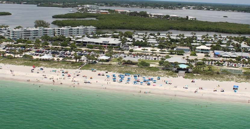 Aerial view of the beach from a parasail tour in Venice, Florida